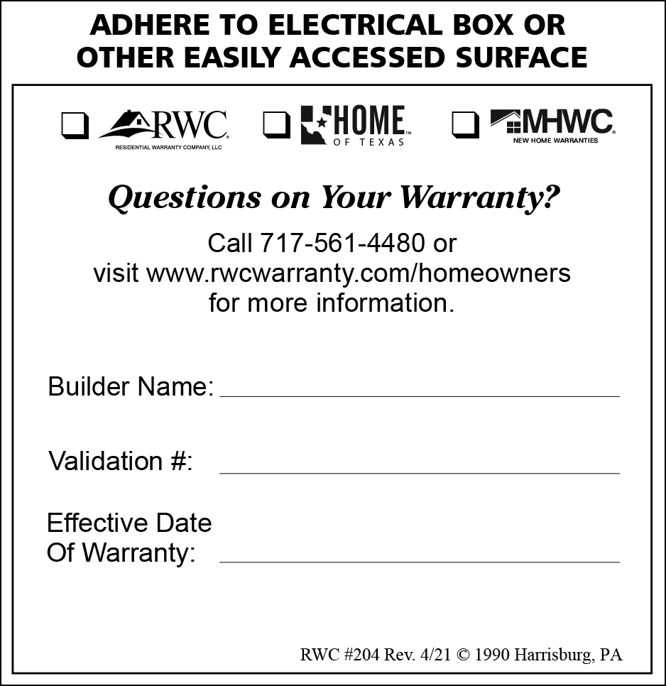 MHWC electrical box sticker
